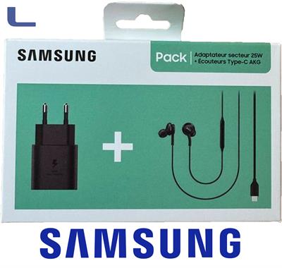 kit samsung alimentatore 25w usb-c+ auricolare akg type c black